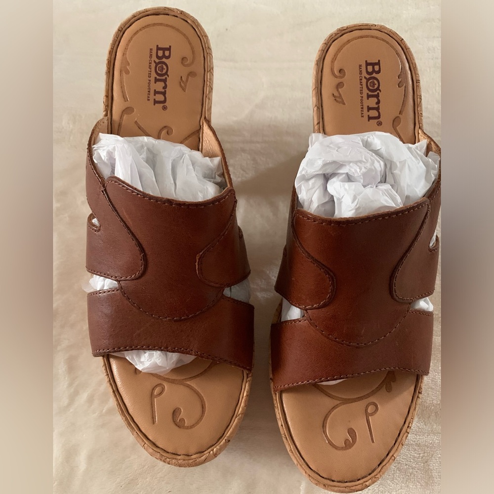 🤎Born Brown Leather Casual platform sandals!